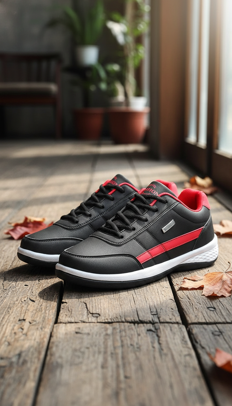 Men's PU Leather Sneakers - Casual Breathable Non-Slip - Front View