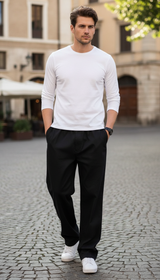 Men's Cotton Cargo Pants - Loose Fit Multi-Pocket Work Trousers