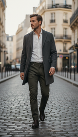 OURYE Men's Cotton Chino Trousers - Straight in Stone