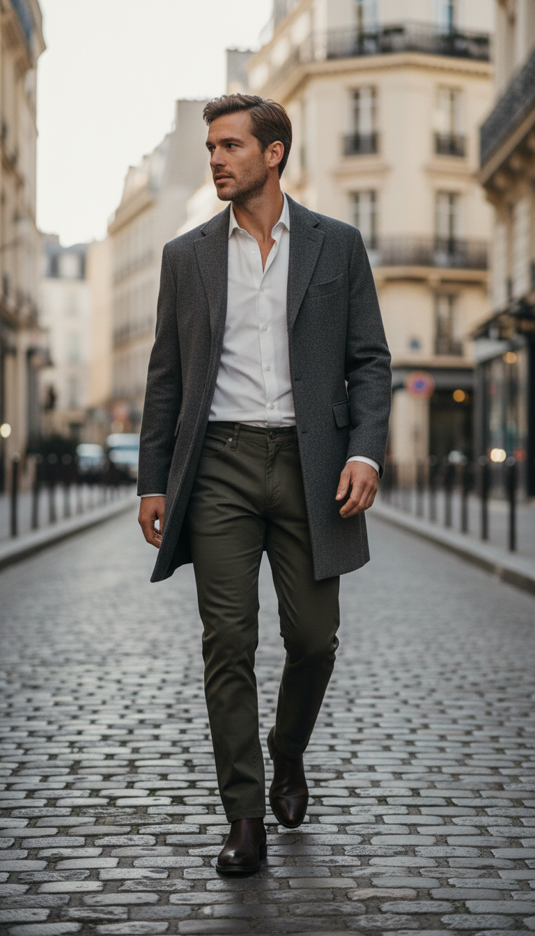 OURYE Men's Cotton Chino Trousers - Straight in Stone