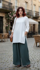 Women's Cotton Linen Wide Leg Pants - Pleated - Side View