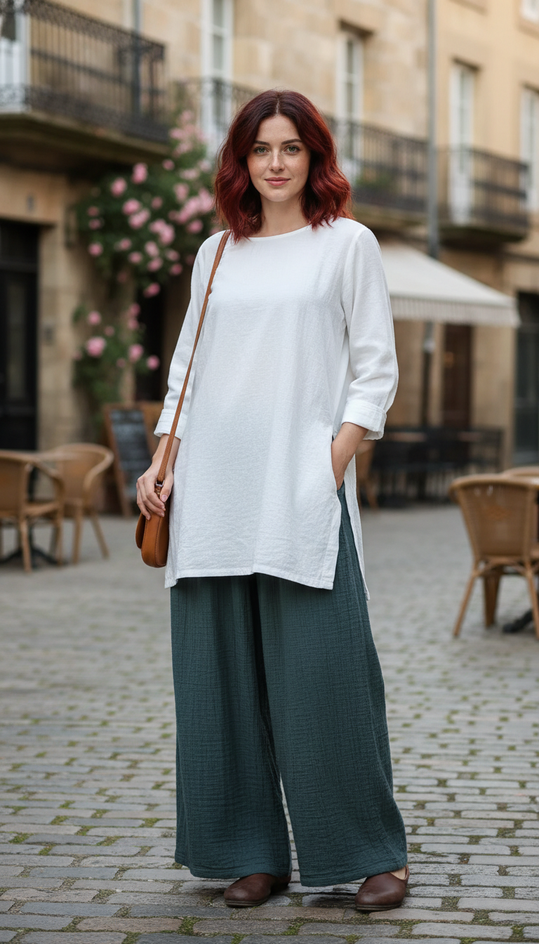 Women's Cotton Linen Wide Leg Pants - Pleated - Side View