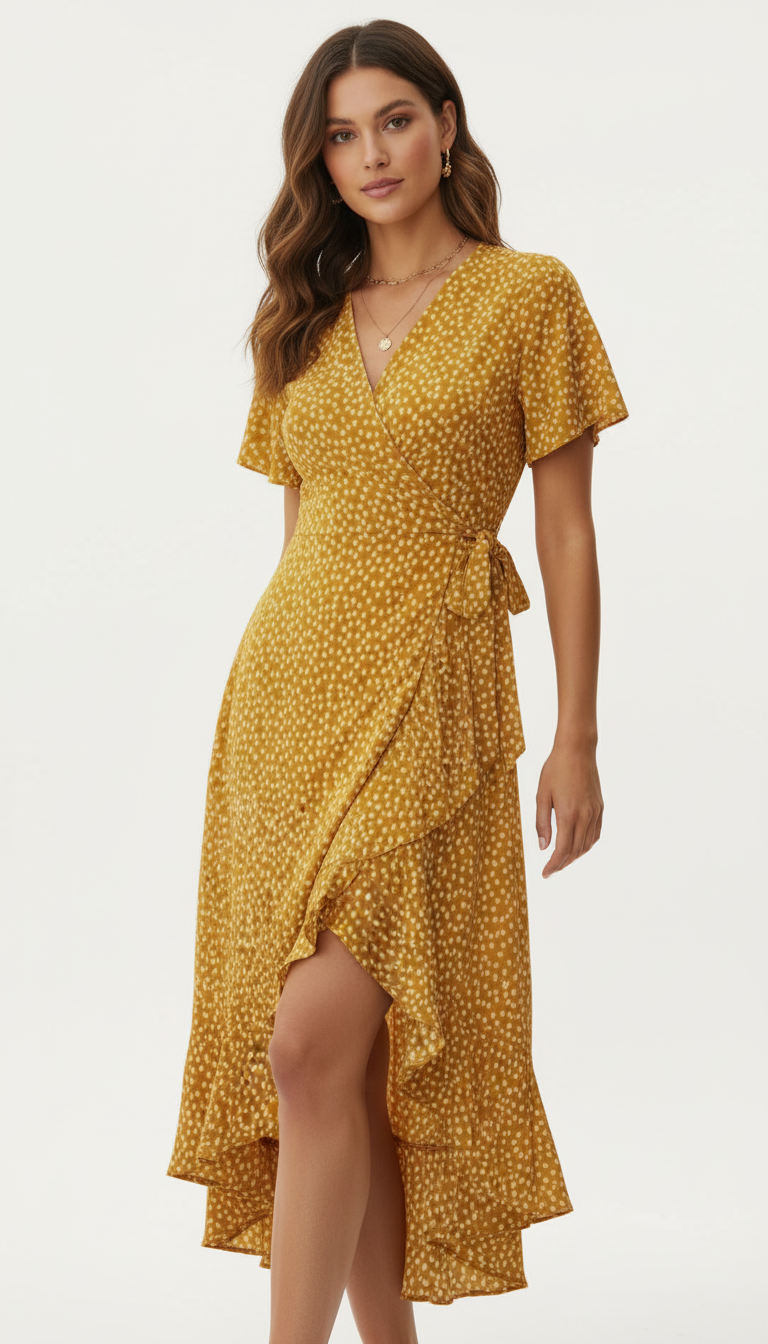 Floral Print Maxi Dress – Boho Chiffon Beach Dress with V-Neck & Ruffle Detail