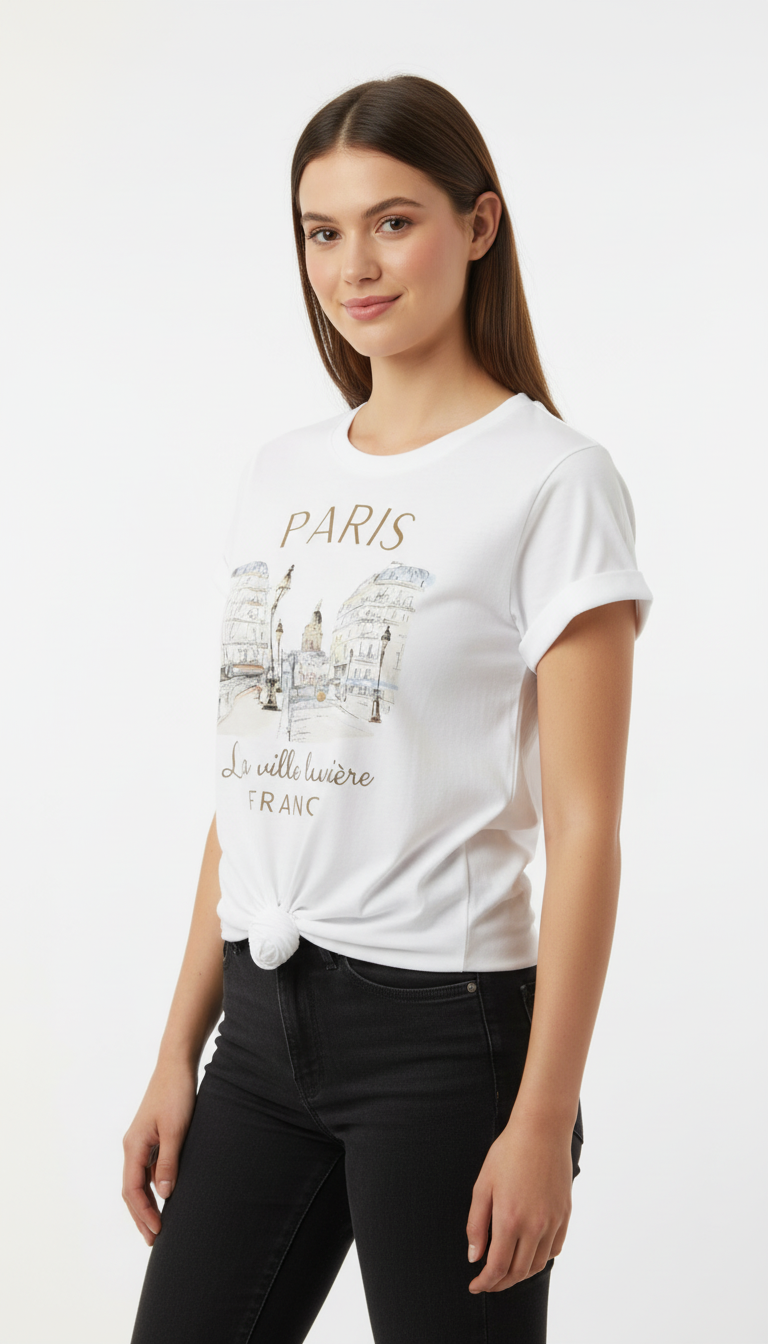 Women's Paris Print Graphic T-Shirt - 90s Style Short Sleeve Crew Neck Tee