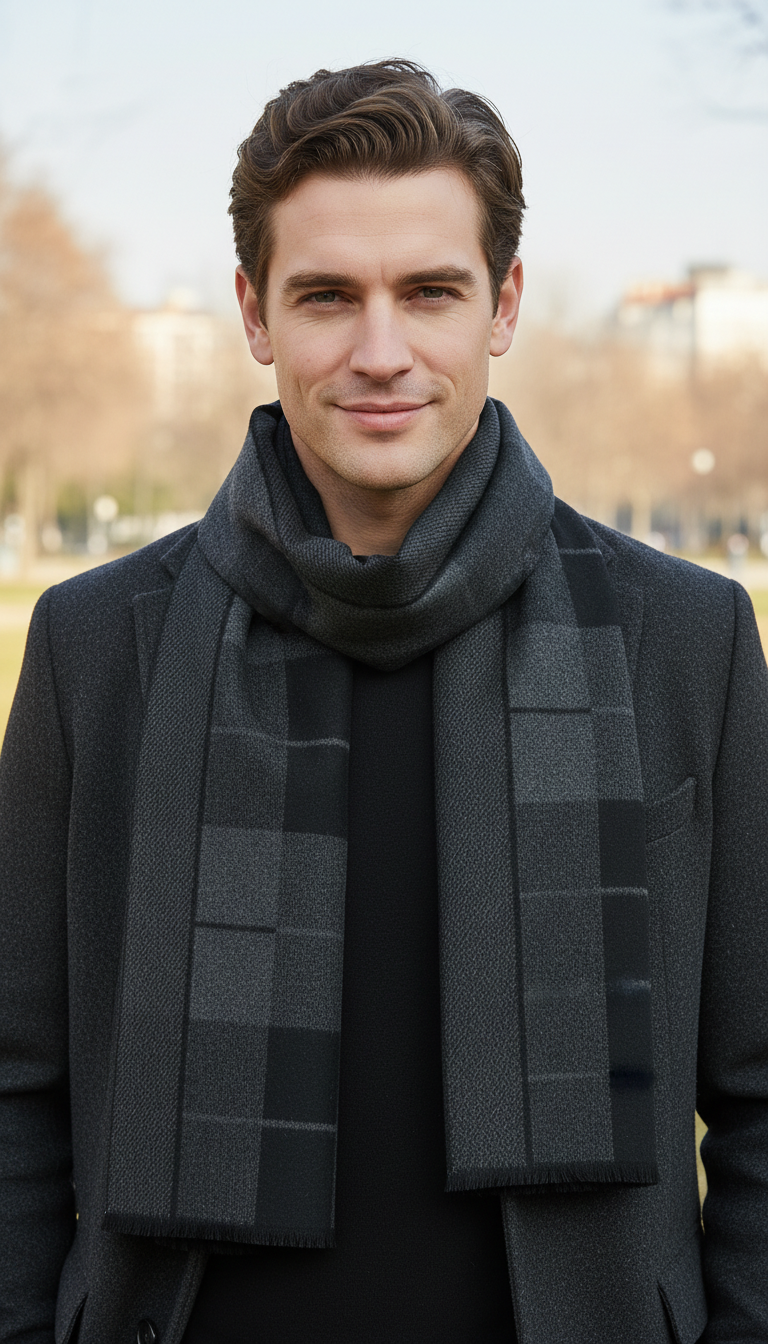 Men's Cashmere Scarf - Striped Business Shawl Wrap - Image 6