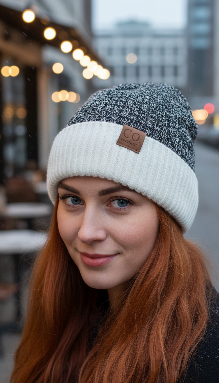 Fur-Lined Two-Tone Beanie – Unisex Knitted Hat in - Image 12