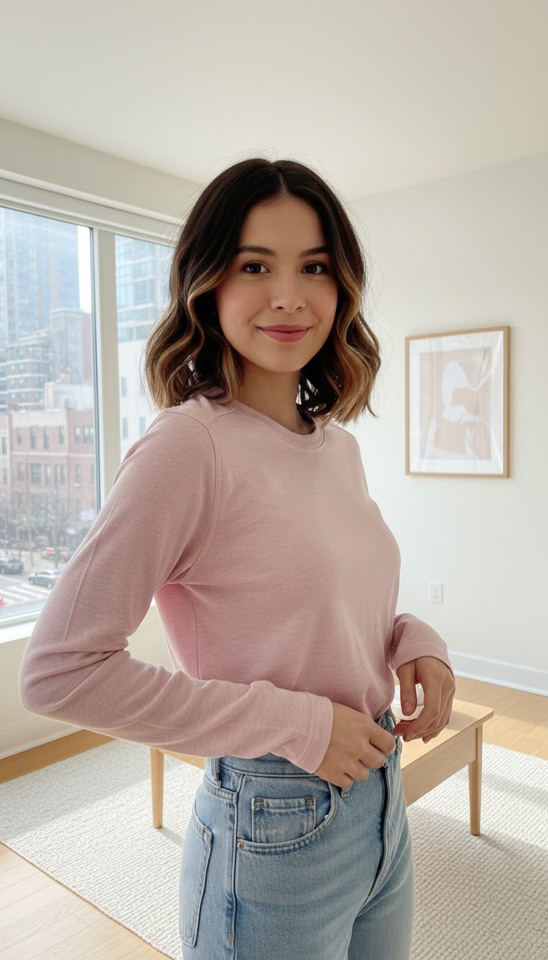 Women's Silk Wool Long Sleeve T-Shirt - Soft - Side View