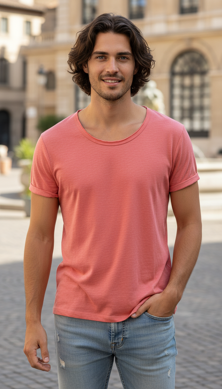 OURYE Men's Cotton Raw Edge Tee - Slim Fit in Coffee