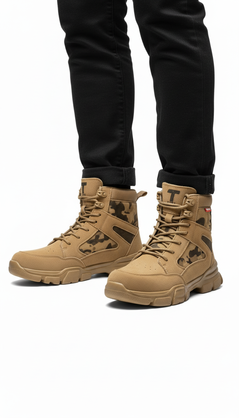 Men's Steel Toe Combat Work Boots - Breathable Anti-Puncture Safety Boots