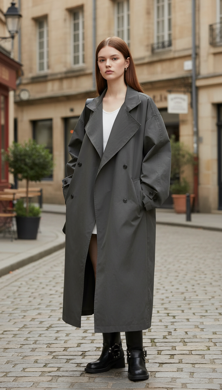 OURYE Women's Trench Coat - Double-Breasted in Cream
