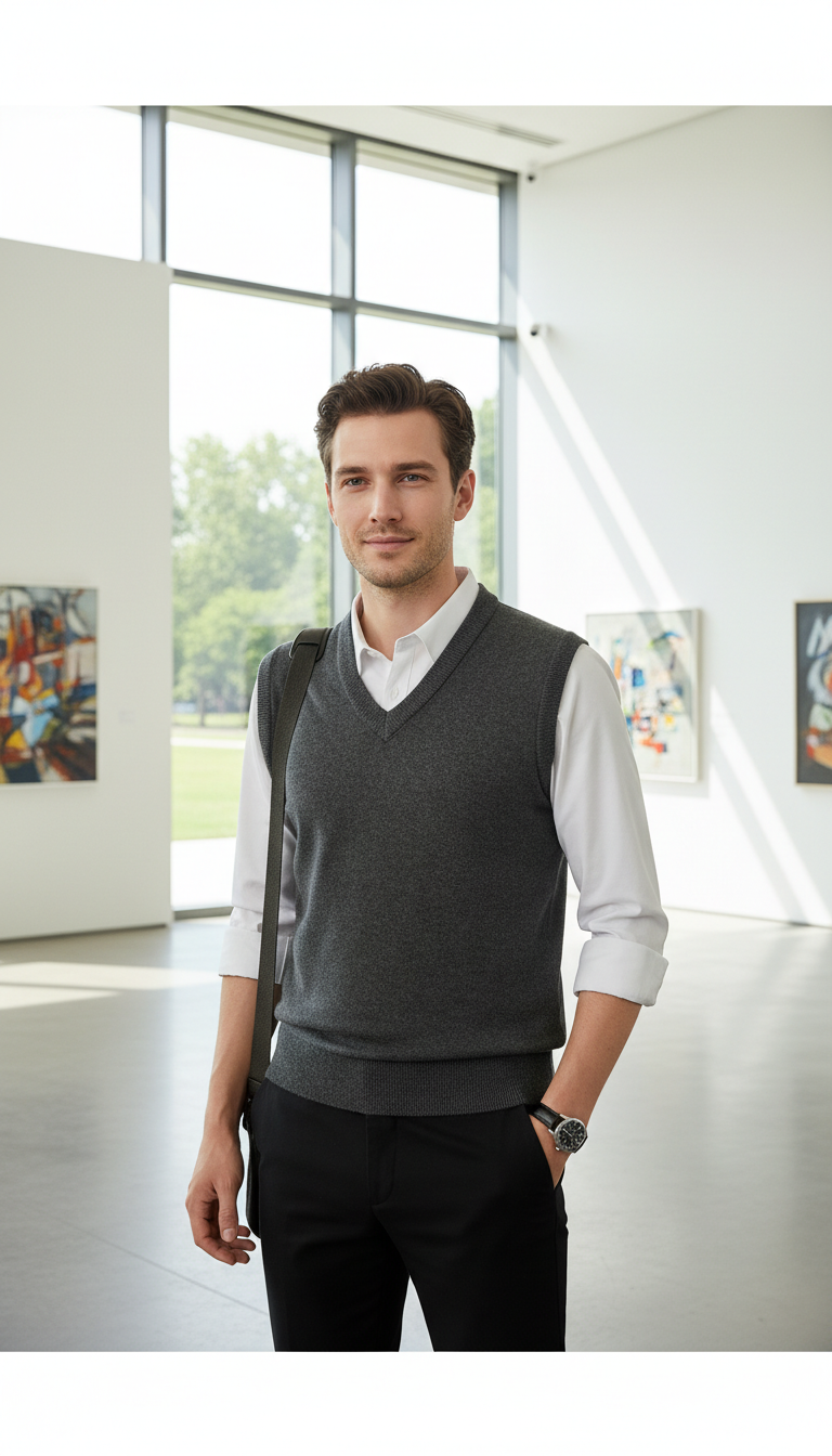 Men's Solid Colour Sweater Vest - V-Neck Sleeveless - Image 10