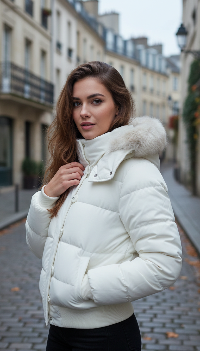 OURYE Women's Down Puffer Jacket - Cropped in Black