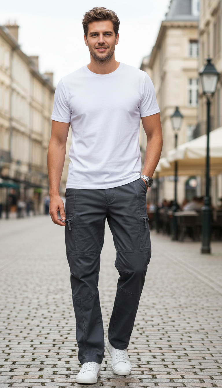 Men's Cotton Cargo Pants - Loose Fit Multi-Pocket Work Trousers