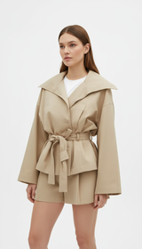 OURYE Women's Belted Jacket Two-Piece Set - Relaxed in Camel