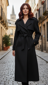 OURYE Women's Wool Trench Coat - Double-Breasted in Camel
