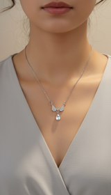 Pink Bow Star Pendant Necklace - Rhinestone Clavicle - Front View