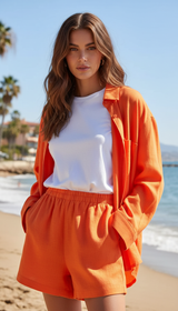 Women's 100% Cotton Shirt & Shorts Set - - Side View