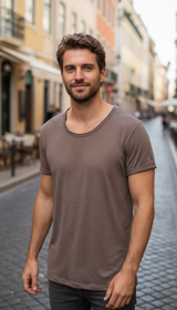 OURYE Men's Cotton Raw Edge Tee - Slim Fit in Coffee