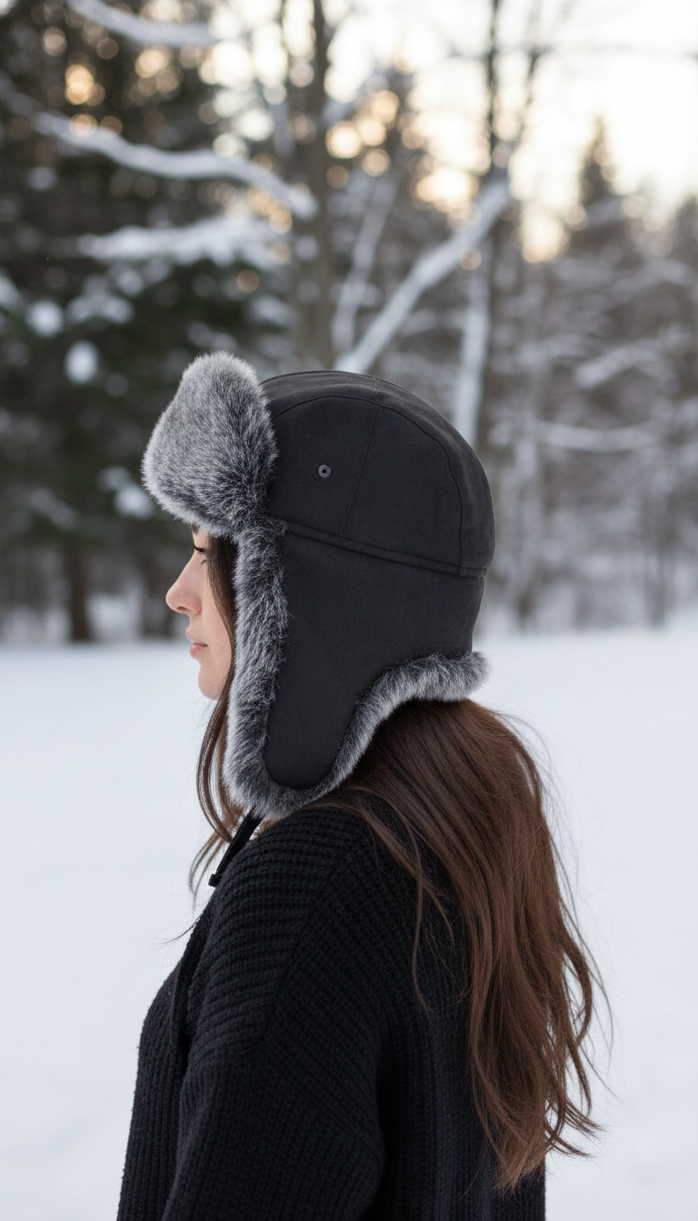 Unisex Faux Fur Trapper Hat - Russian Ushanka - Detail Close-Up